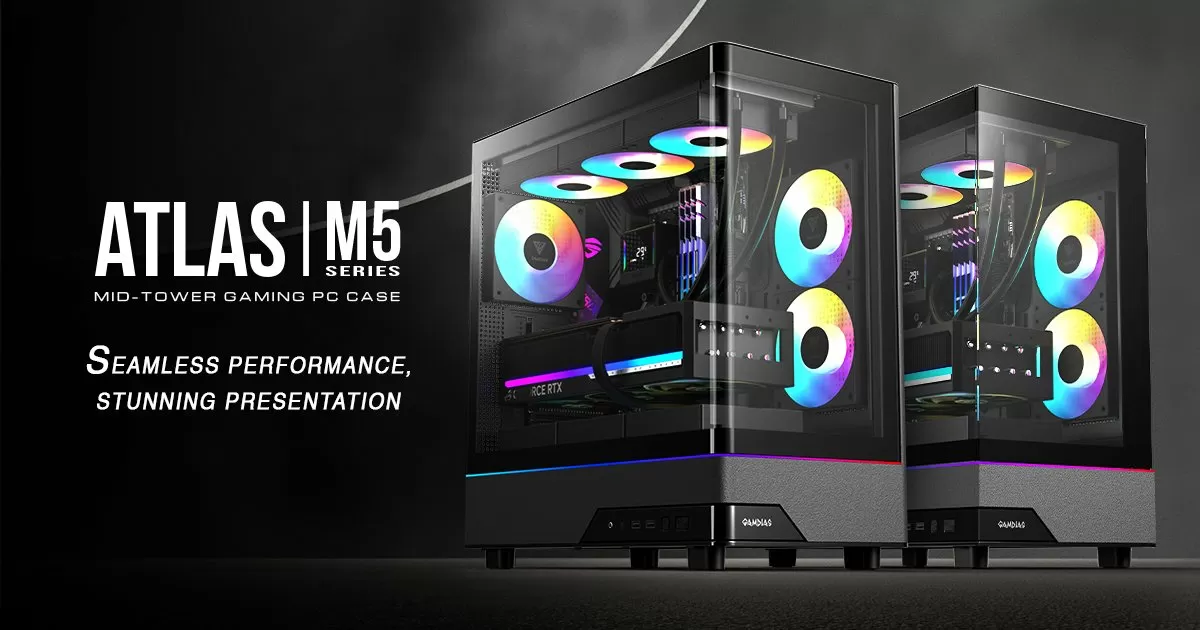 GAMDIAS Introduces ATLAS M5 Series Mid-Tower Cases with Panoramic Tempered Glass and NOTUS M1 ARGB Fans